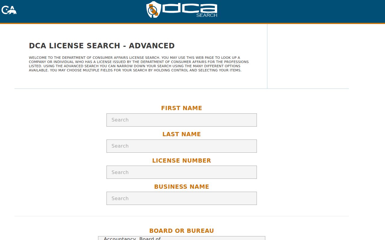 Garden Grove people search California DCA license search
