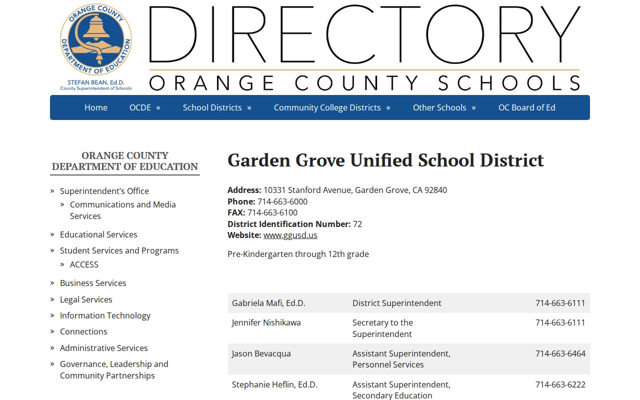 Garden Grove people directories OCDE school directory