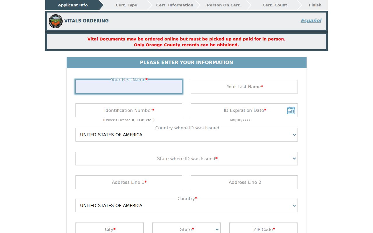 Garden Grove public records Orange County vitals ordering portal